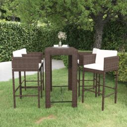 Berkfield Home 5 Piece Garden Bar Set with Cushions Poly Rattan Brown - thumbnail 1