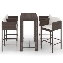 Berkfield Home 5 Piece Garden Bar Set with Cushions Poly Rattan Brown - thumbnail 2