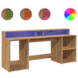 Berkfield Home Desk with LED Lights Artisian Oak 200x55x91 cm Engineered Wood in Brown - Size: 200 x 55 x 91 cm - thumbnail 2