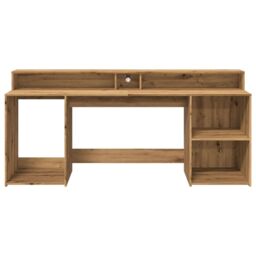 Berkfield Home Desk with LED Lights Artisian Oak 200x55x91 cm Engineered Wood in Brown - Size: 200 x 55 x 91 cm - thumbnail 6