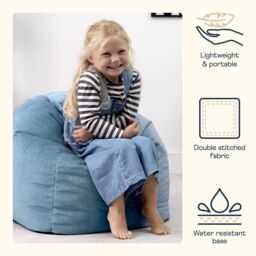icon Kids Kingston Velvet Bean Bag Chair Dusk Pink Childrens Bean Bags in Light Blue - thumbnail 4