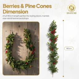 Shatchi 180cm Garland for Home Christmas Decoration in Green - Size: 180 cm - thumbnail 7