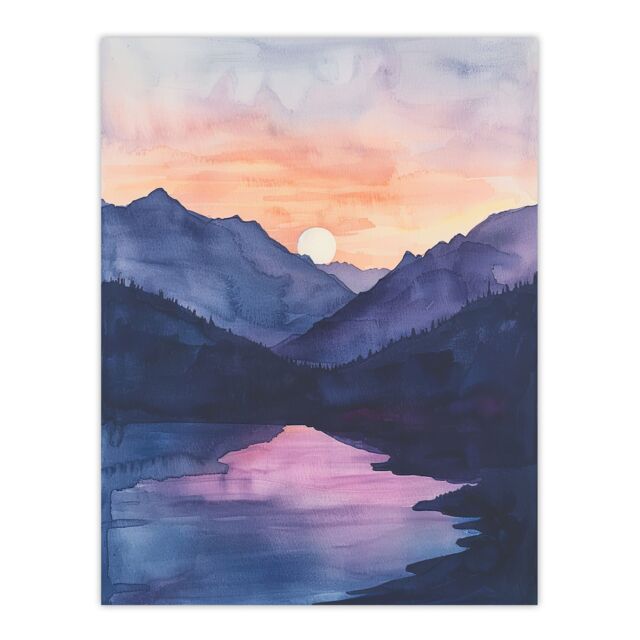 "Artery8 Maroon Lake Atmospheric Sunset Mountain Landscape Wall Art Print in Purple - Size: W12"" x H16""" - image 1