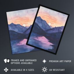 "Artery8 Maroon Lake Atmospheric Sunset Mountain Landscape Wall Art Print in Purple - Size: W12"" x H16""" - thumbnail 2