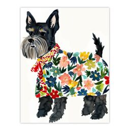 "Artery8 Scottish Terrier With Floral Raincoat Watercolour Wall Art Print - Size: W24"" x H32""" - thumbnail 1