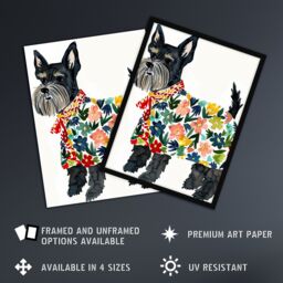 "Artery8 Scottish Terrier With Floral Raincoat Watercolour Wall Art Print - Size: W24"" x H32""" - thumbnail 2