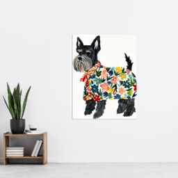 "Artery8 Scottish Terrier With Floral Raincoat Watercolour Wall Art Print - Size: W24"" x H32""" - thumbnail 4