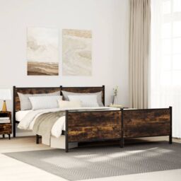 Berkfield Home Metal Bed Frame without Mattress Smoked Oak 180x200 cm Super King in Brown - thumbnail 1