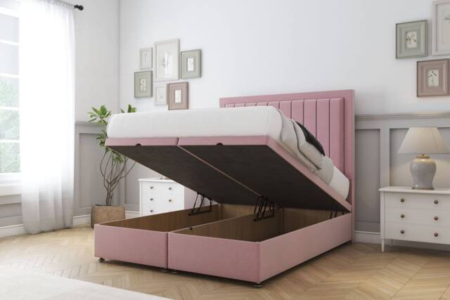 "Comfort Beds Arizona Plush Ottoman Bed Set With 26"" Strutted Headboard in Pink - Size: Small Double" - image 1