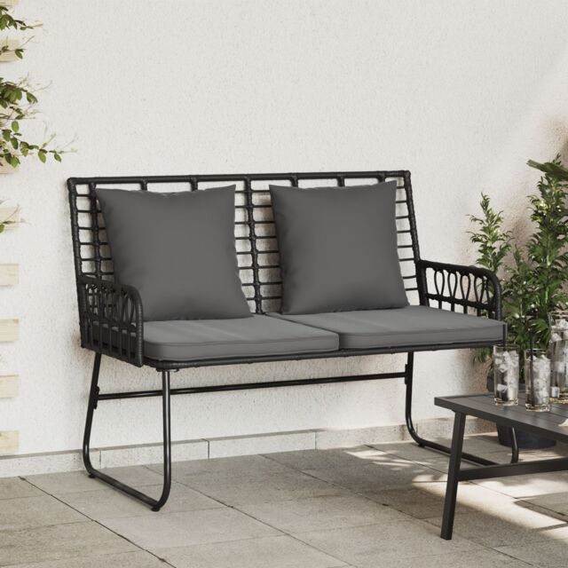 Berkfield Home Garden Bench with Pillow Poly rattan, steel in Black - image 1