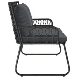 Berkfield Home Garden Bench with Pillow Poly rattan, steel in Black - thumbnail 6