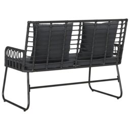 Berkfield Home Garden Bench with Pillow Poly rattan, steel in Black - thumbnail 7