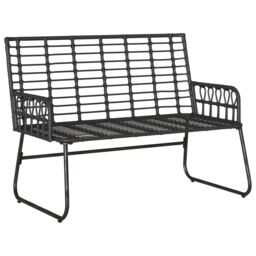 Berkfield Home Garden Bench with Pillow Poly rattan, steel in Black - thumbnail 4