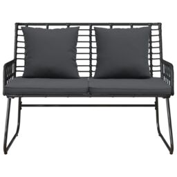 Berkfield Home Garden Bench with Pillow Poly rattan, steel in Black - thumbnail 5