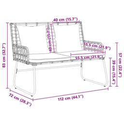 Berkfield Home Garden Bench with Pillow Poly rattan, steel in Black - thumbnail 9