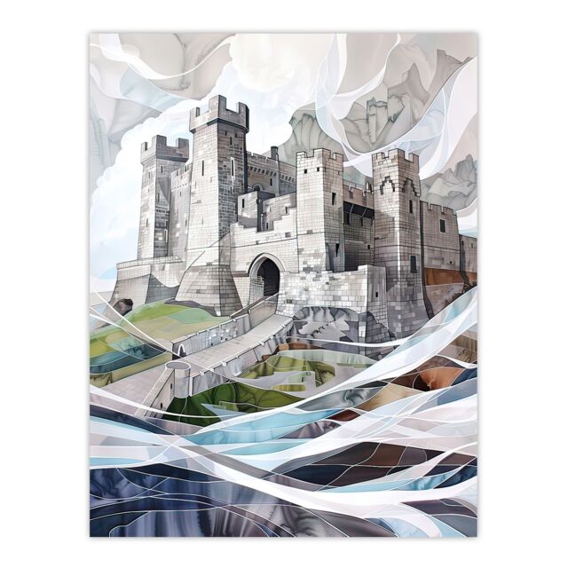 "Artery8 Bamburgh Castle Artwork Northumbria England Wall Art Print in Off-White - Size: W18"" x H24""" - image 1