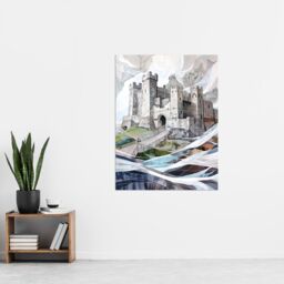 "Artery8 Bamburgh Castle Artwork Northumbria England Wall Art Print in Off-White - Size: W18"" x H24""" - thumbnail 4
