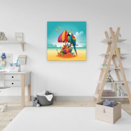 "Warren Reed - Designer Parrot On A Beach Holiday Canvas in Yellow - Size: W30"" x H30""" - thumbnail 3