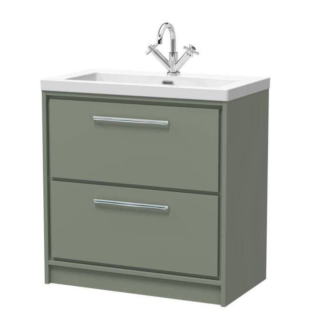Balterley Modern Bathroom 2 Soft-Close Drawer Floor Fireclay Basin, Green, 800mm in Green - image 1