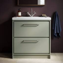 Balterley Modern Bathroom 2 Soft-Close Drawer Floor Fireclay Basin, Green, 800mm in Green - thumbnail 3
