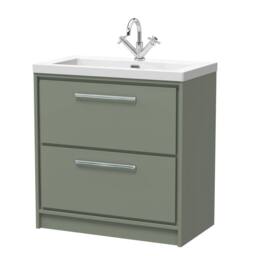 Balterley Modern Bathroom 2 Soft-Close Drawer Floor Fireclay Basin, Green, 800mm in Green - thumbnail 1