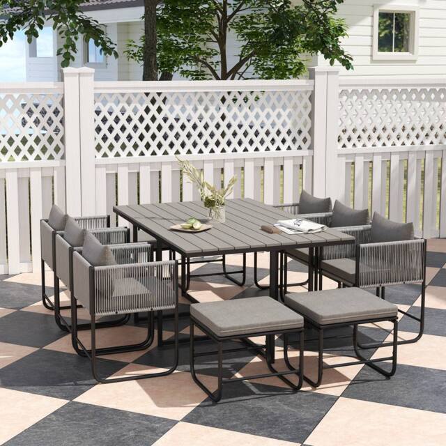 OUTSUNNY Rattan Dining Set, Garden Table & Chair Sets w/ Space-saving Design in Grey - Size: 11 Pack - image 1