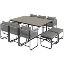 OUTSUNNY Rattan Dining Set, Garden Table & Chair Sets w/ Space-saving Design in Grey - Size: 11 Pack - thumbnail 2