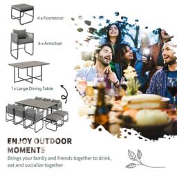OUTSUNNY Rattan Dining Set, Garden Table & Chair Sets w/ Space-saving Design in Grey - Size: 11 Pack - thumbnail 4