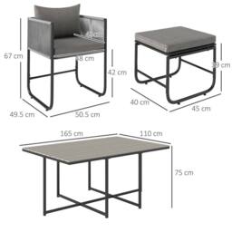 OUTSUNNY Rattan Dining Set, Garden Table & Chair Sets w/ Space-saving Design in Grey - Size: 11 Pack - thumbnail 3
