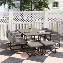 OUTSUNNY Rattan Dining Set, Garden Table & Chair Sets w/ Space-saving Design in Grey - Size: 11 Pack