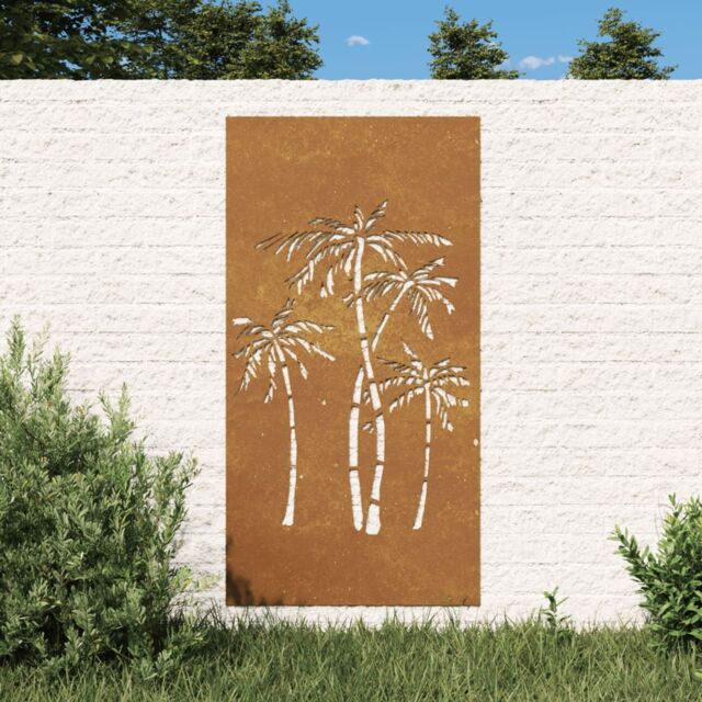 Berkfield Home Garden Wall Decoration 105x55 cm Corten Steel Palm Tree Design in Brown - image 1