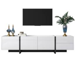 Merax Modern TV Unit, Media Console Table with 3 Doors & 2 Drawers in White - thumbnail 6