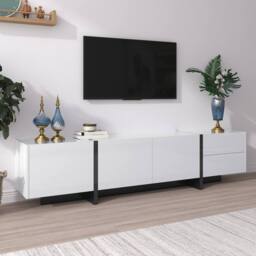 Merax Modern TV Unit, Media Console Table with 3 Doors & 2 Drawers in White - thumbnail 7