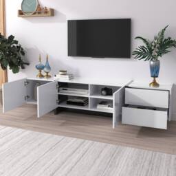 Merax Modern TV Unit, Media Console Table with 3 Doors & 2 Drawers in White - thumbnail 9