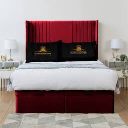 UK Bed Furniture Luxor Wingback End Lift Divan Ottoman Bed with 54 Inch Headboard in Maroon - Size: Single - thumbnail 2