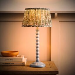 ValueLights Bobbin Bobble Table Lamp with Floral Pleated Tapered Lamp Shade in Pale Blue - thumbnail 2