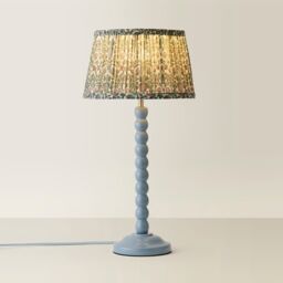 ValueLights Bobbin Bobble Table Lamp with Floral Pleated Tapered Lamp Shade in Pale Blue - thumbnail 3