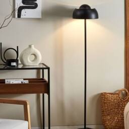 Wyld and Coco Black Steel Floor Lamp Round Base Dome Shade Industrial Ambient