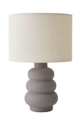 ValueLights Rochella Natural Linen Drum Shade Grey Bubble Stack Ceramic Stonewear Table Lamp in Off-White - thumbnail 6