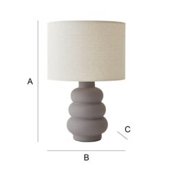 ValueLights Rochella Natural Linen Drum Shade Grey Bubble Stack Ceramic Stonewear Table Lamp in Off-White - thumbnail 7