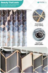 Neel Blue Geometric Bathroom Shower Curtain with 12 Hooks, Mould & Mildew Resistant in Blue - Size: 180 cm width x 200 cm drop - thumbnail 4