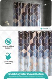 Neel Blue Geometric Bathroom Shower Curtain with 12 Hooks, Mould & Mildew Resistant in Blue - Size: 180 cm width x 200 cm drop - thumbnail 3