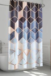 Neel Blue Geometric Bathroom Shower Curtain with 12 Hooks, Mould & Mildew Resistant in Blue - Size: 180 cm width x 200 cm drop - thumbnail 6