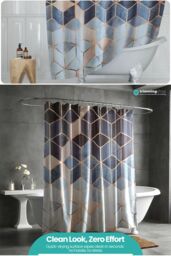 Neel Blue Geometric Bathroom Shower Curtain with 12 Hooks, Mould & Mildew Resistant in Blue - Size: 180 cm width x 200 cm drop - thumbnail 5
