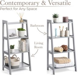 Christow Ladder Shelf Unit 4 Tier Storage Display Stand Rack Home Bathroom in Grey - thumbnail 3