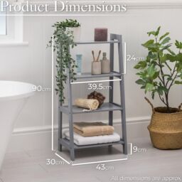 Christow Ladder Shelf Unit 4 Tier Storage Display Stand Rack Home Bathroom in Grey - thumbnail 6
