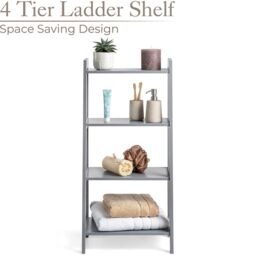 Christow Ladder Shelf Unit 4 Tier Storage Display Stand Rack Home Bathroom in Grey - thumbnail 2