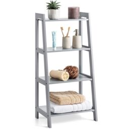 Christow Ladder Shelf Unit 4 Tier Storage Display Stand Rack Home Bathroom in Grey - thumbnail 1