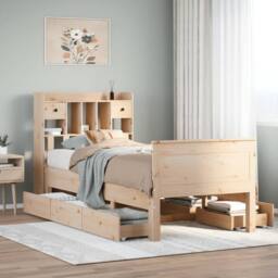 Berkfield Home Bookcase Bed without Mattress 75x190 cm Small Single Solid Wood Pine in Light Brown - thumbnail 1