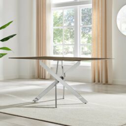 FurnitureboxUK Leonardo 6-Seater Dining Table With Marble Effect Glass Top & Silver Metal Legs in Dark Brown - thumbnail 3